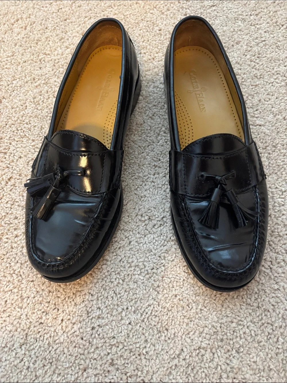 Cole Haan Black Tassel Penny Loafers - Classic Slip-On Style size 9.5 D wide